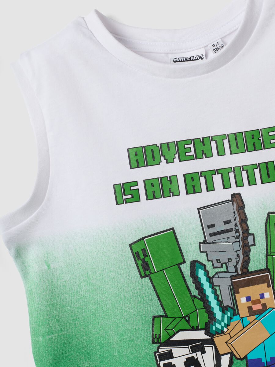 Canotta verde in puro cotone con stampa Minecraft per bambino Over fit_2