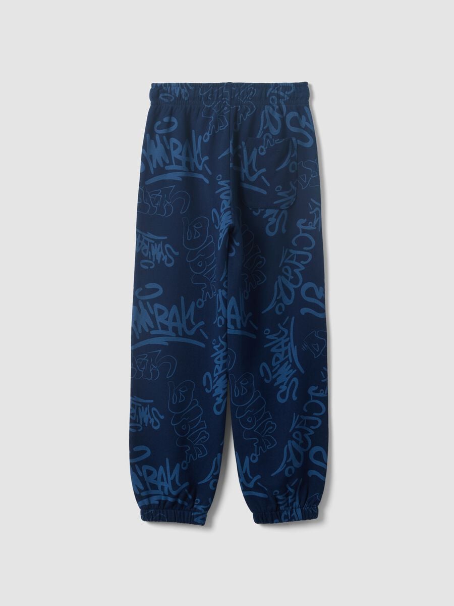 Blue oversized pure cotton all-over print jogger trousers for boys_1