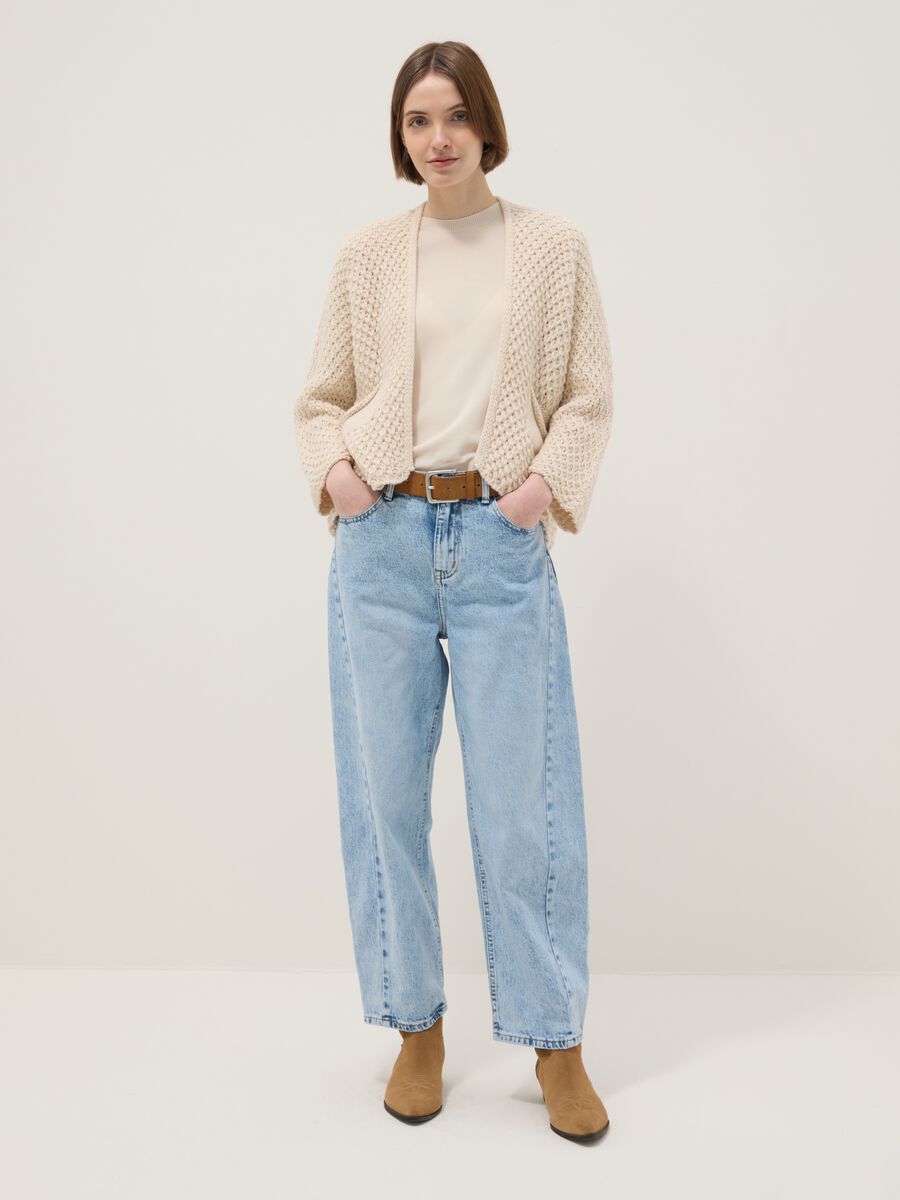 Cardigan beige regular fit a maglia intrecciata_2