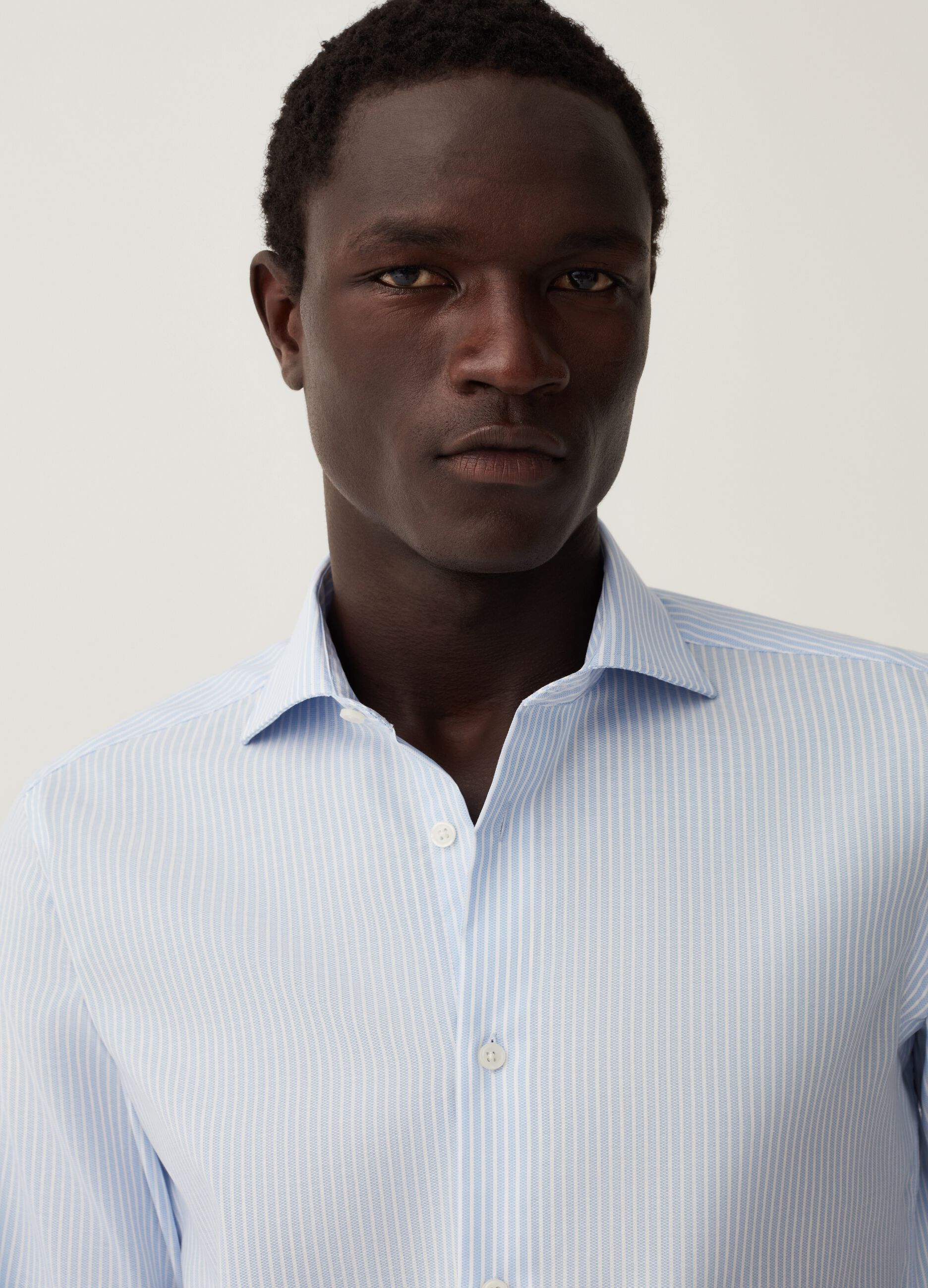 Camicia slim fit a righe no stiro_0