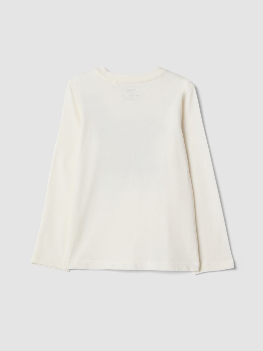 White pure organic cotton T-shirt with teddy print for girls_1