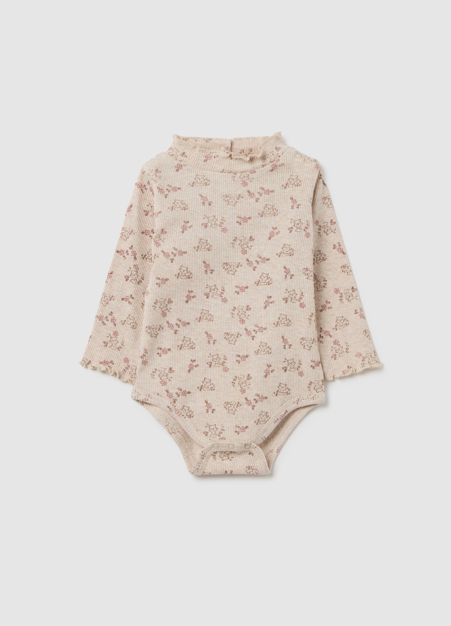 Body da neonata in puro cotone beige a fiori