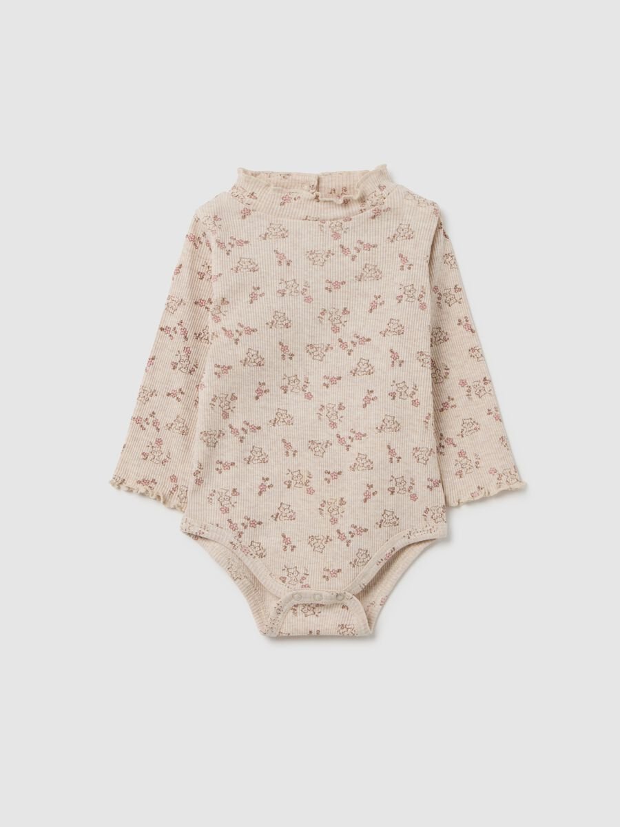 Body da neonata in puro cotone beige a fiori_0