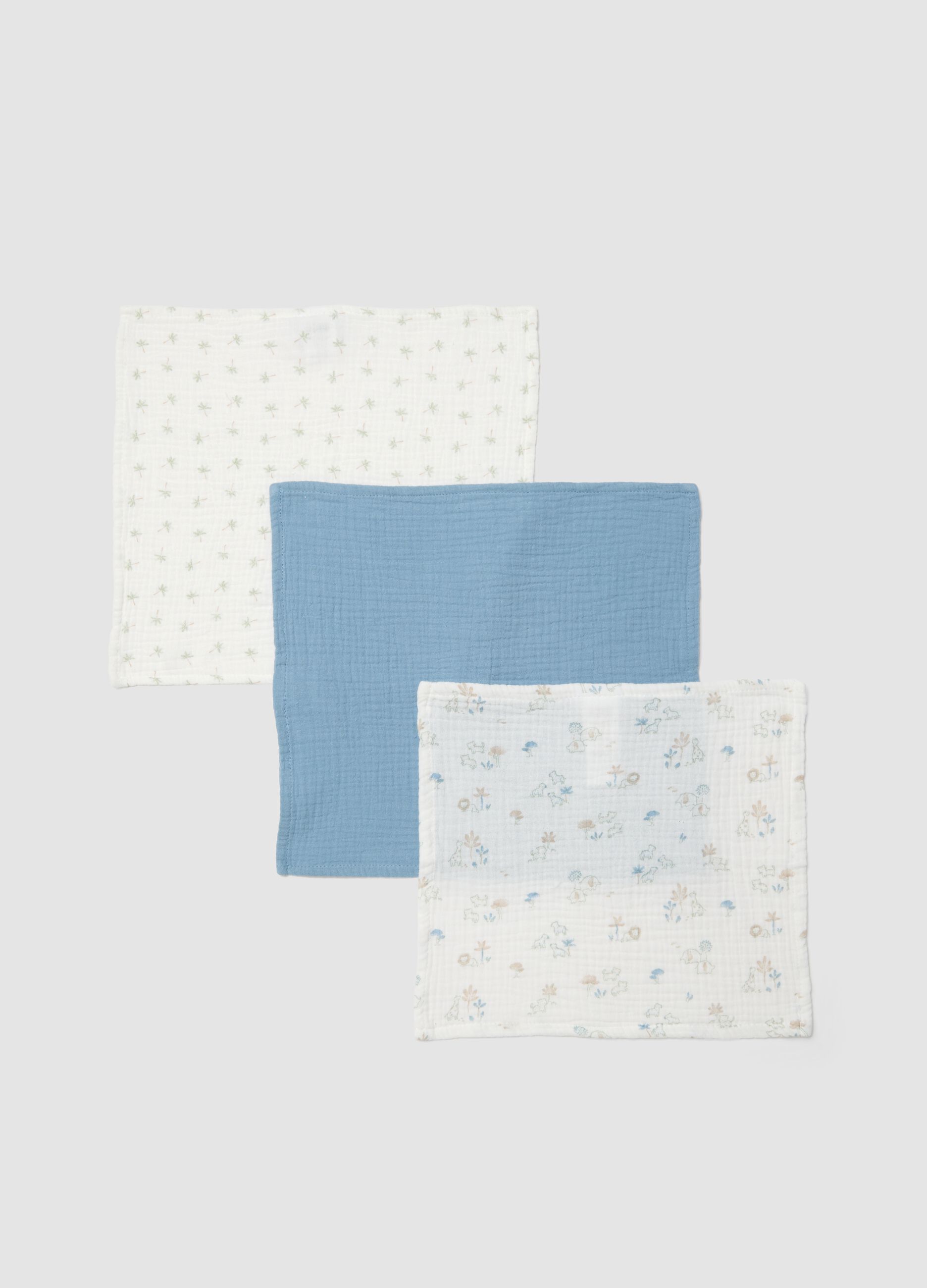 Set of 3 multicolour 100% cotton muslin burp cloths for newborns