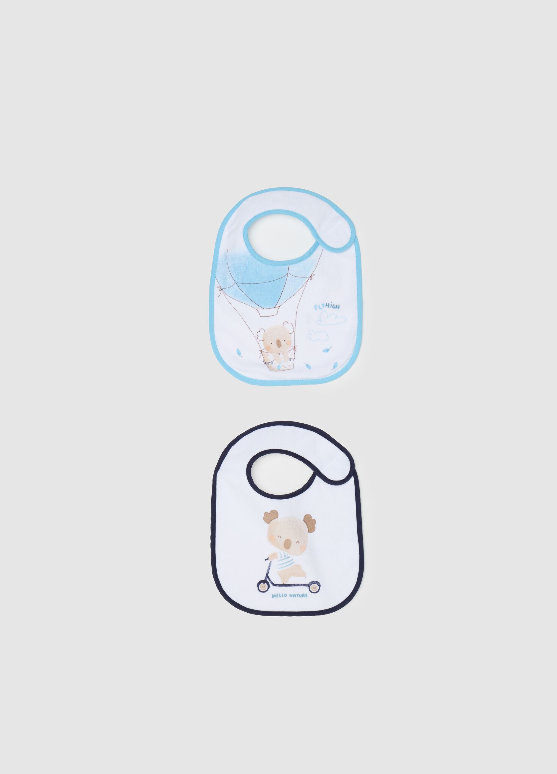 Two-pack bibs with PEVA backing and koala print
