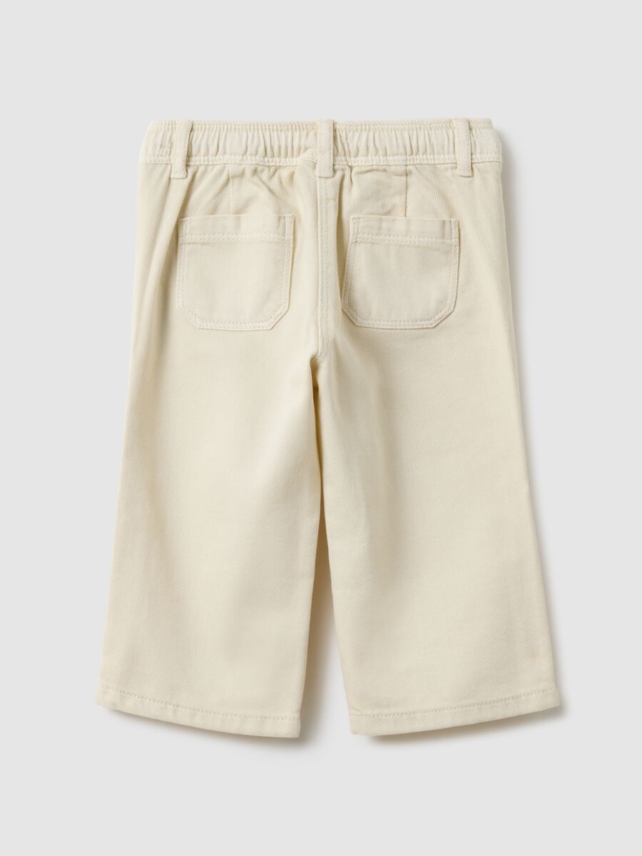 Beige pure cotton regular fit trousers for girls_1