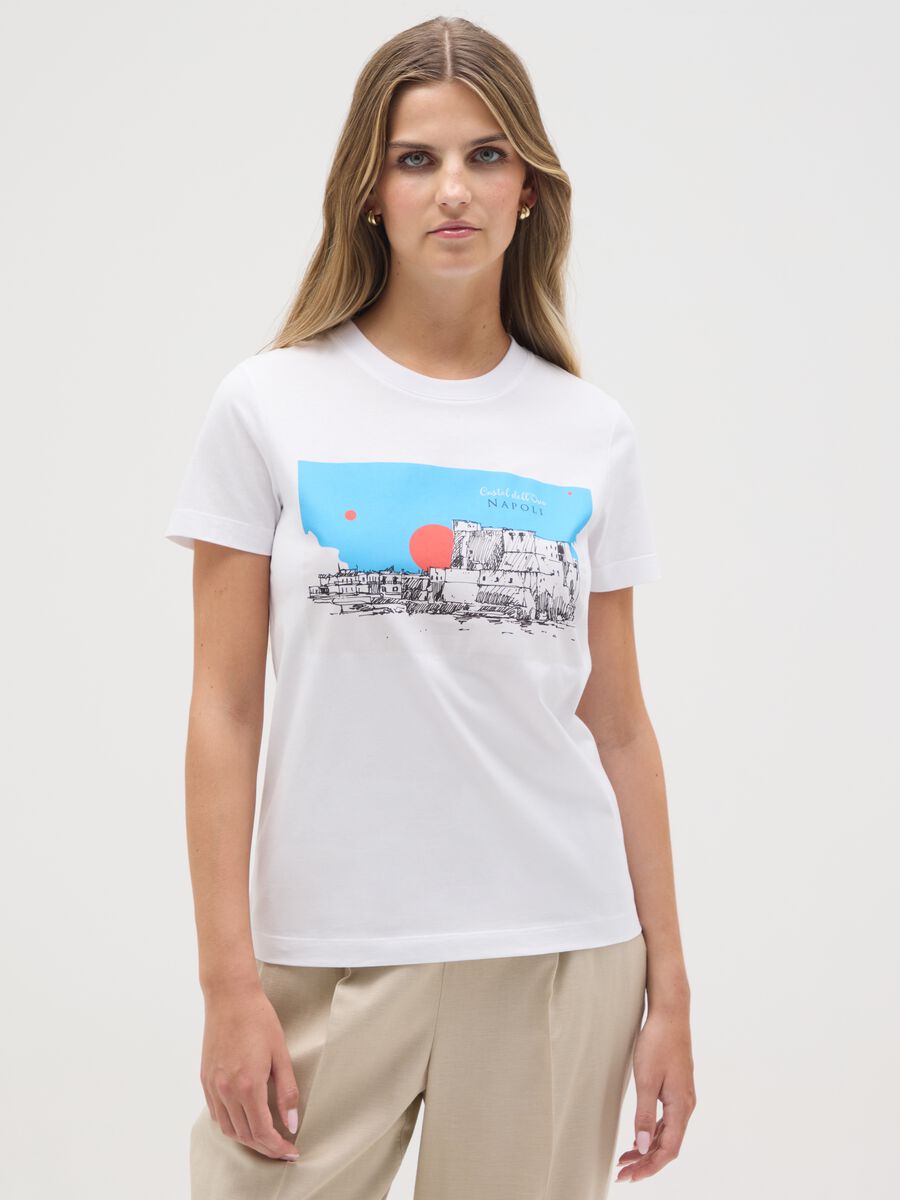 Women's white pure cotton regular fit T-shirt with print_1