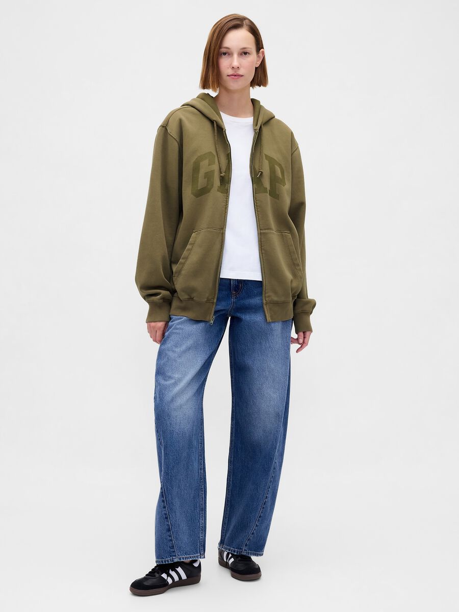 Green cotton blend zip-up hoodie_6