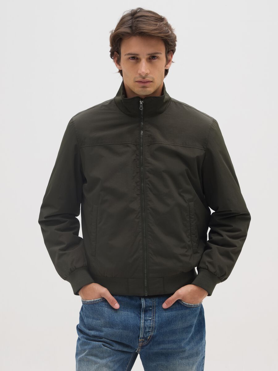 Green padded jacket with zip closure_0