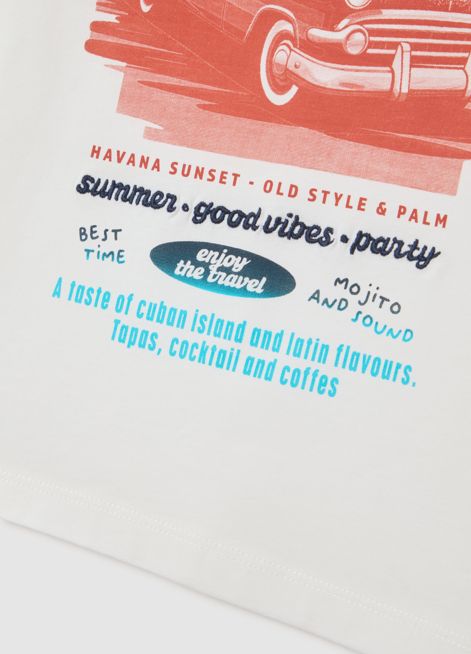 White T-shirt with Tropicana print