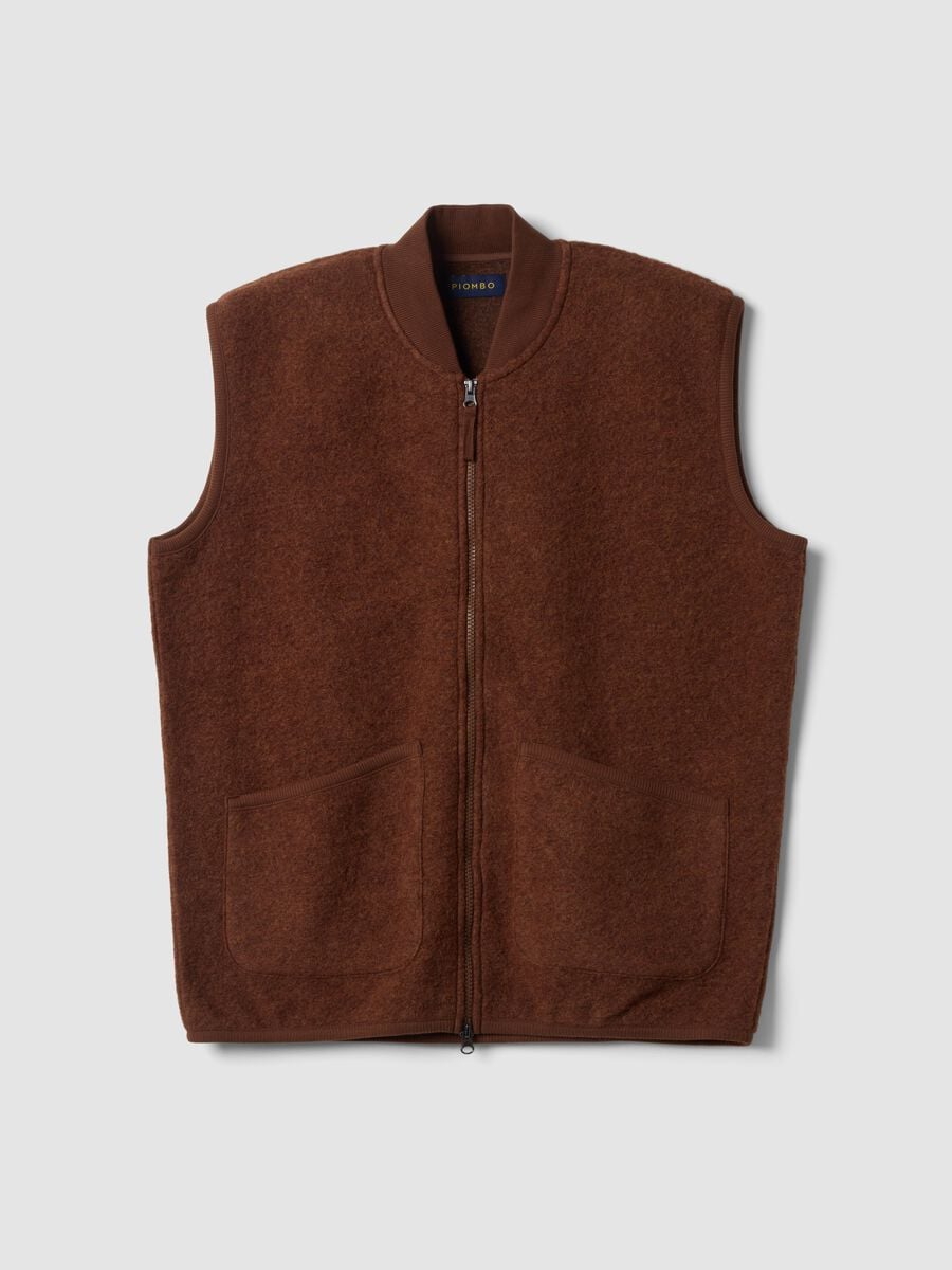 Gilet marrone in misto lana con zip_0