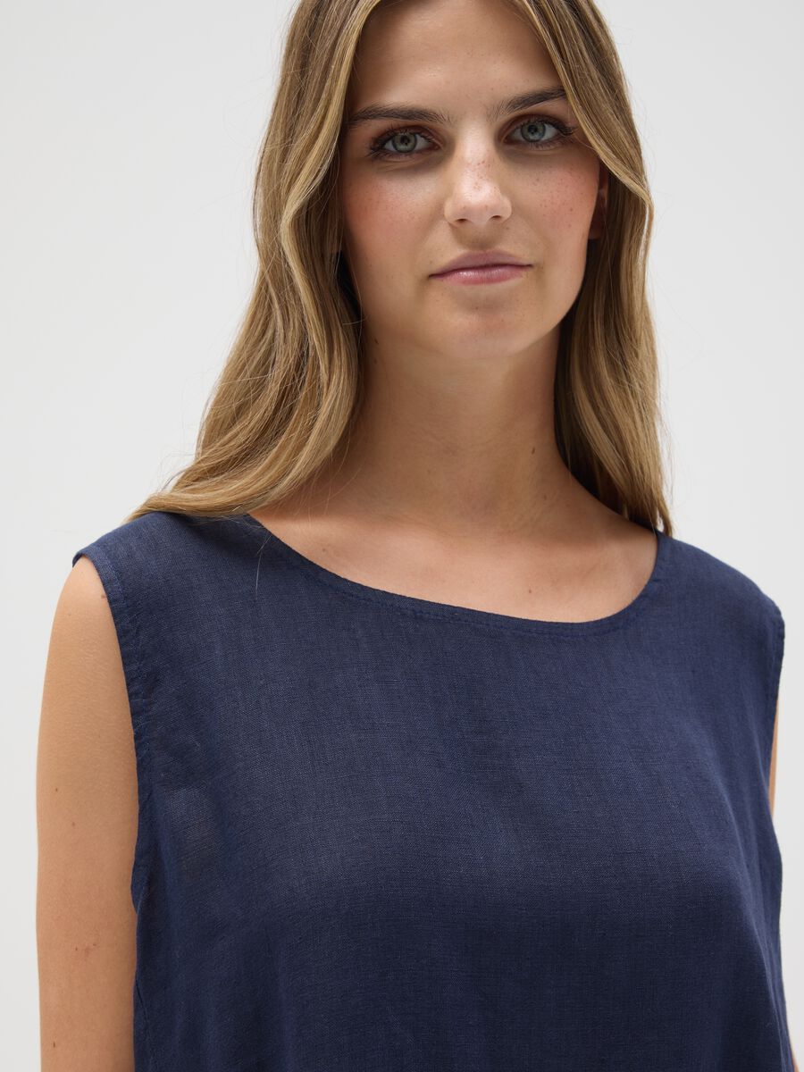 Women's Pure Blue Linen Dress Regular Fit_3