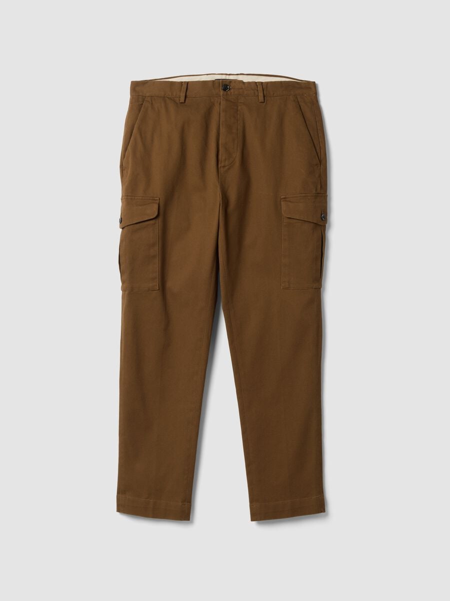 Pantaloni marroni cargo in twill di cotone elasticizzato comfort fit_4