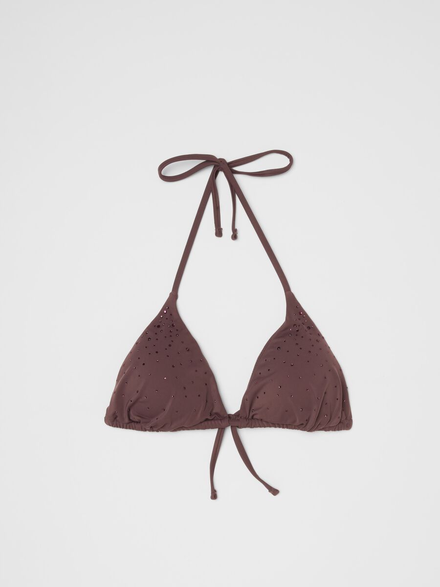 Brown stretch triangle bikini top with sparkling details_5