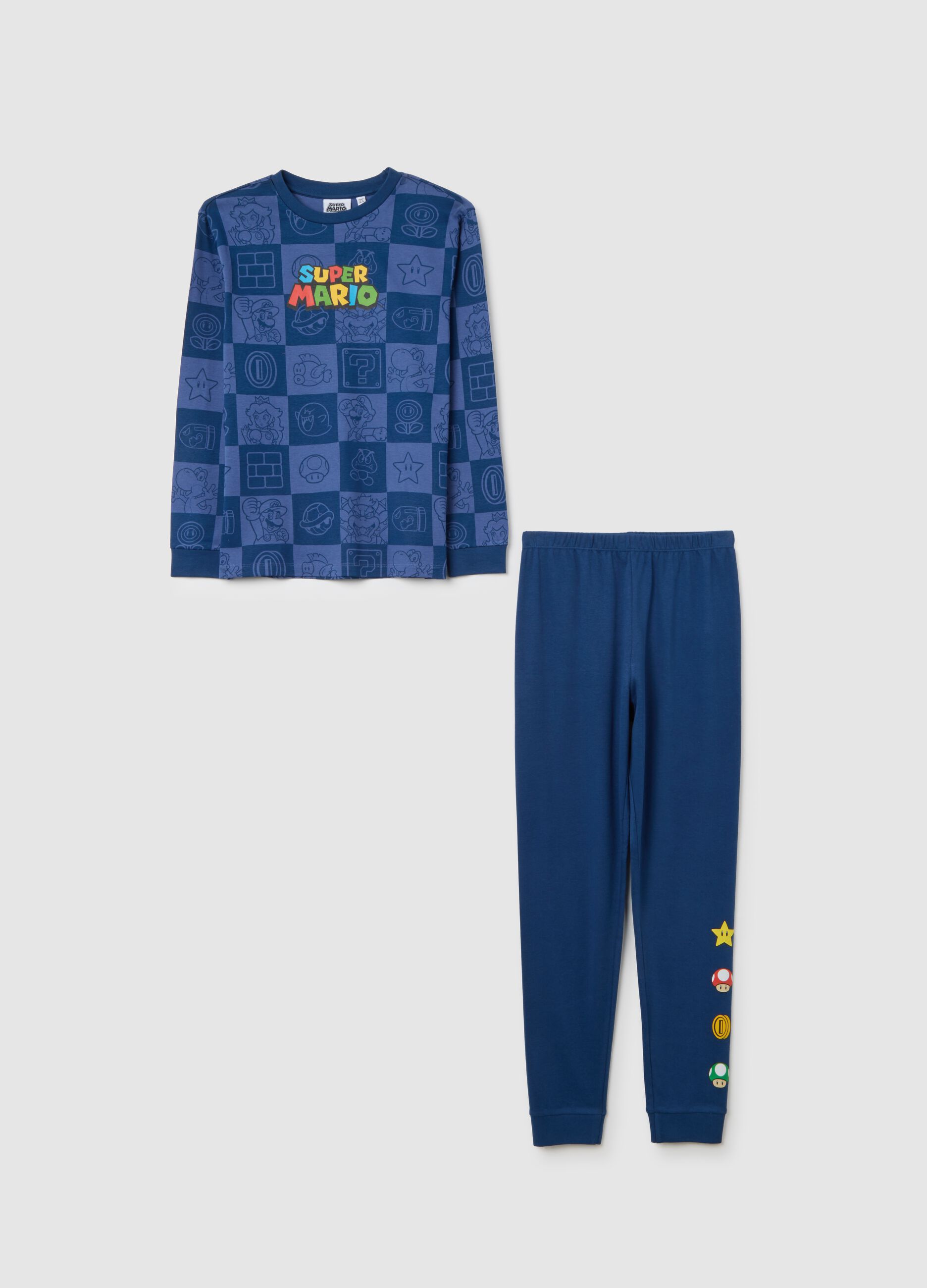 Blue children's pyjama in pure cotton regular fit with print