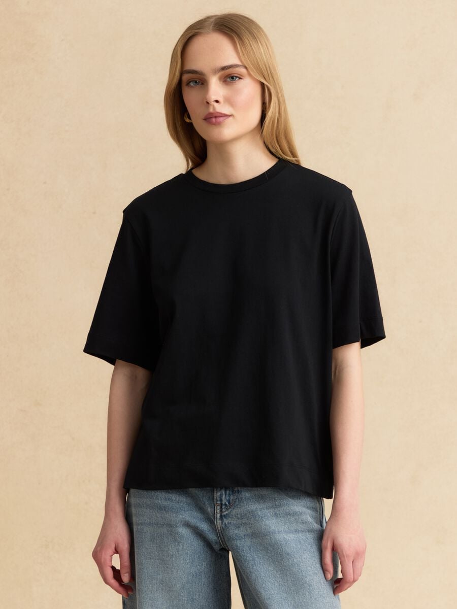 Black pure cotton short-sleeve T-shirt_1