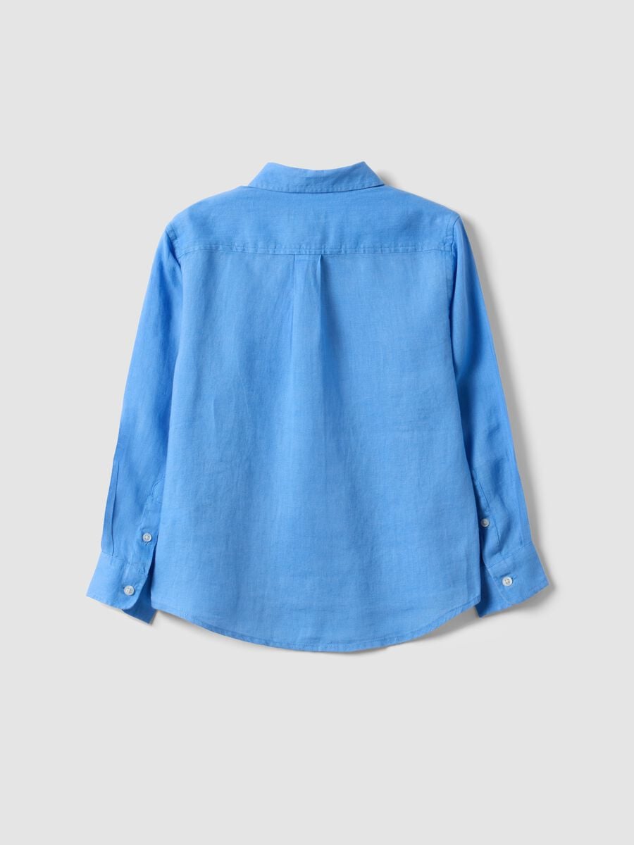 Camicia in puro lino azzurra oversize fit da bambino_4
