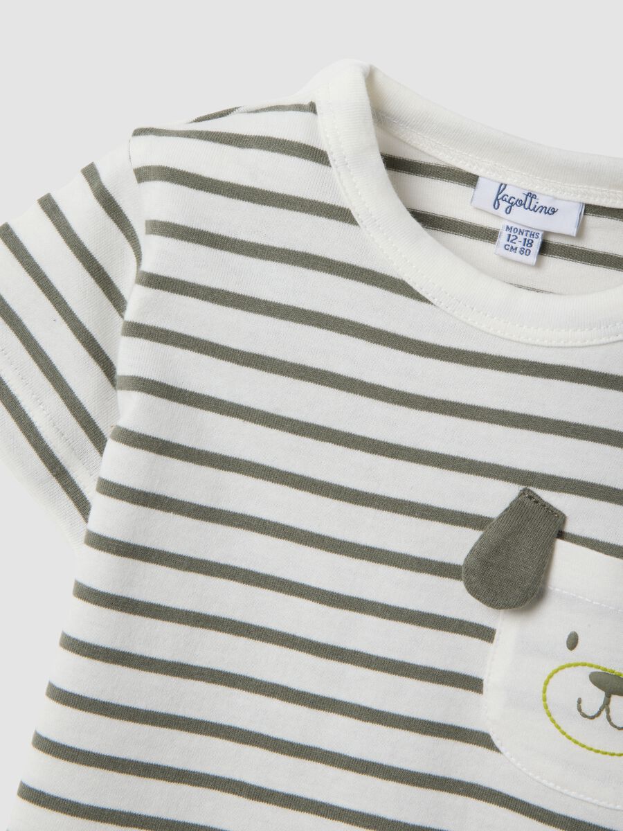 T-shirt in puro cotone a righe multicolor da bimbo con tasca cane_2