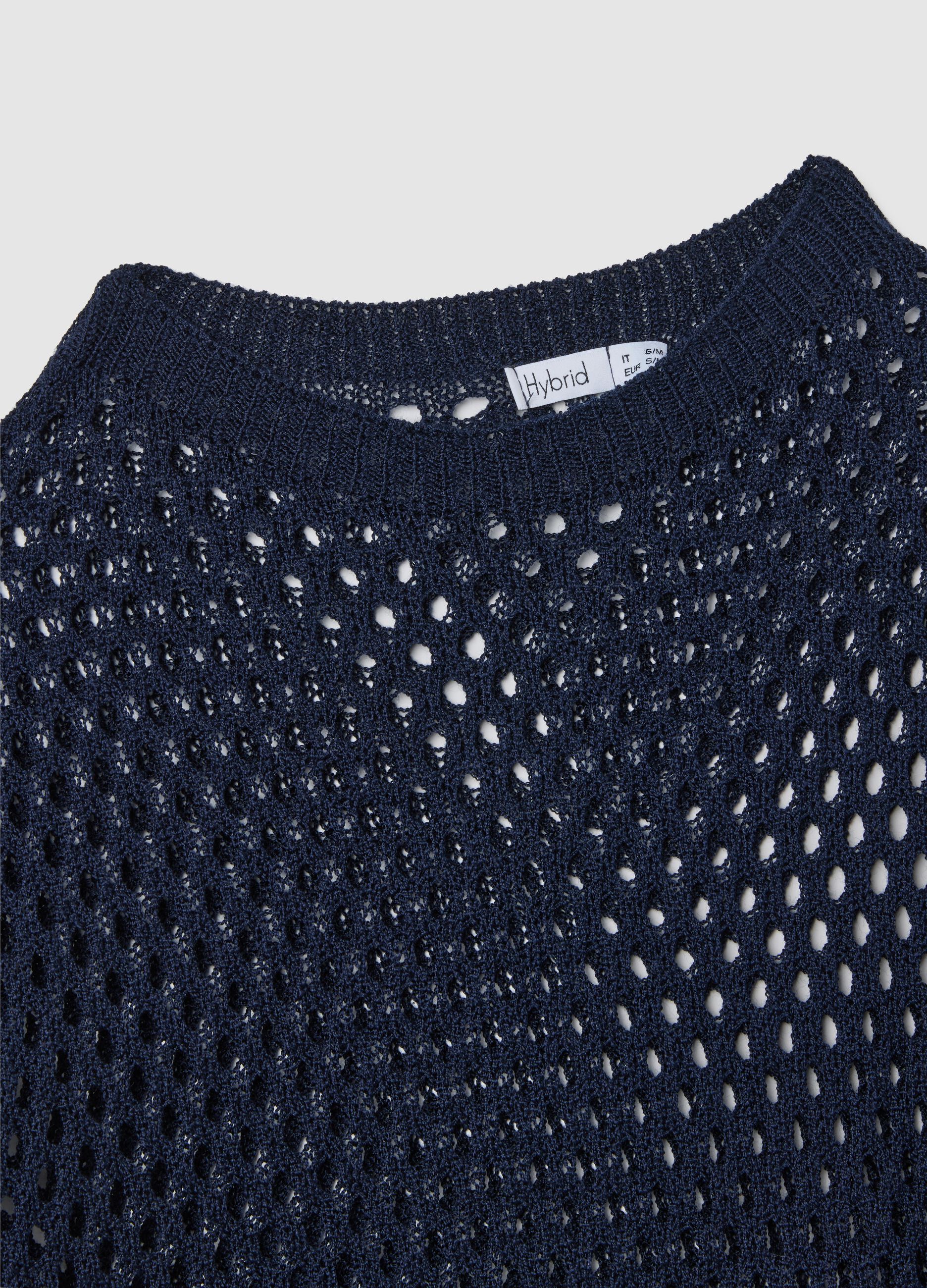 Maglia a rete da donna in misto acrilico blu regular fit