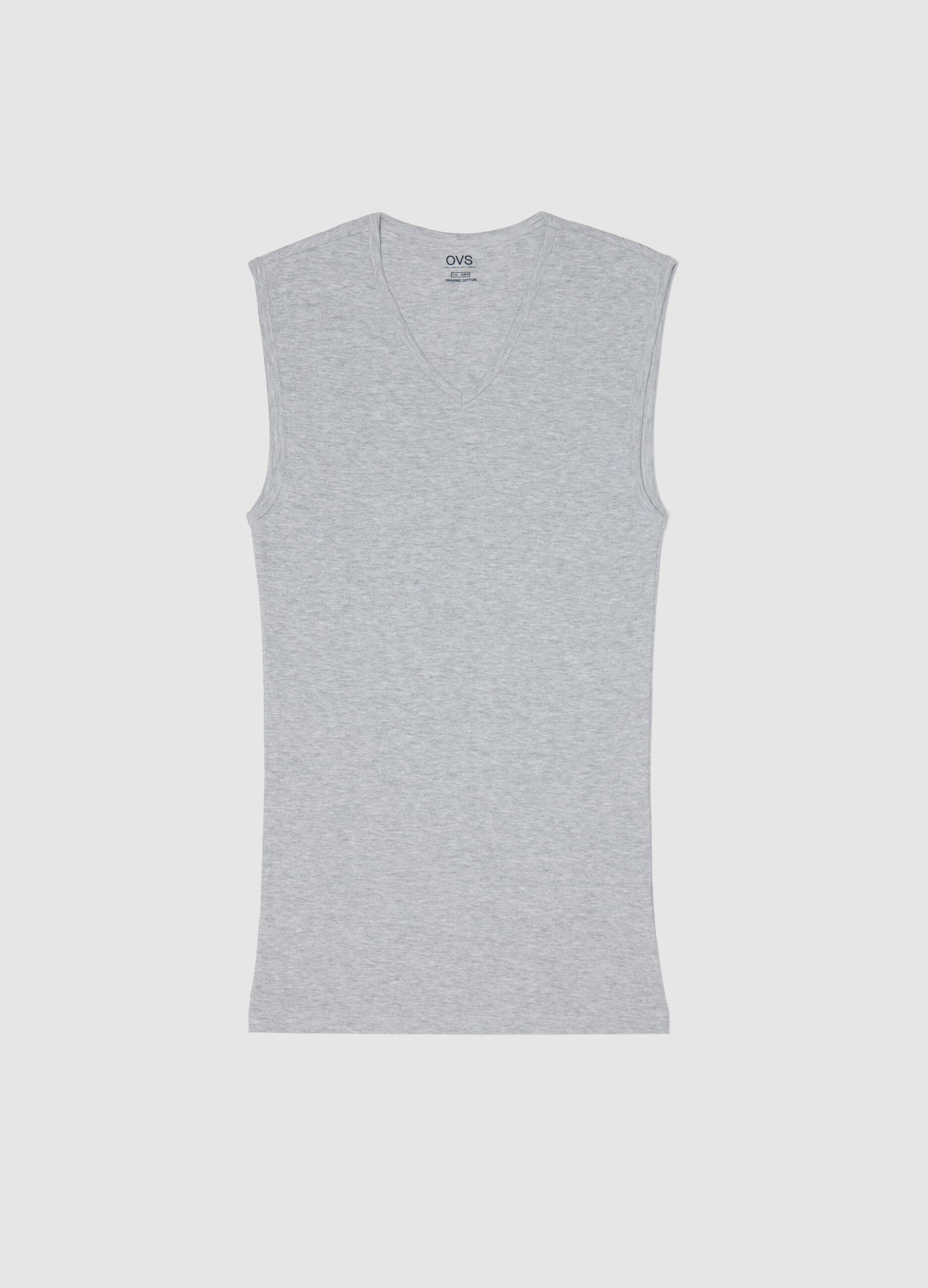 Grey vest in cotton with V neck