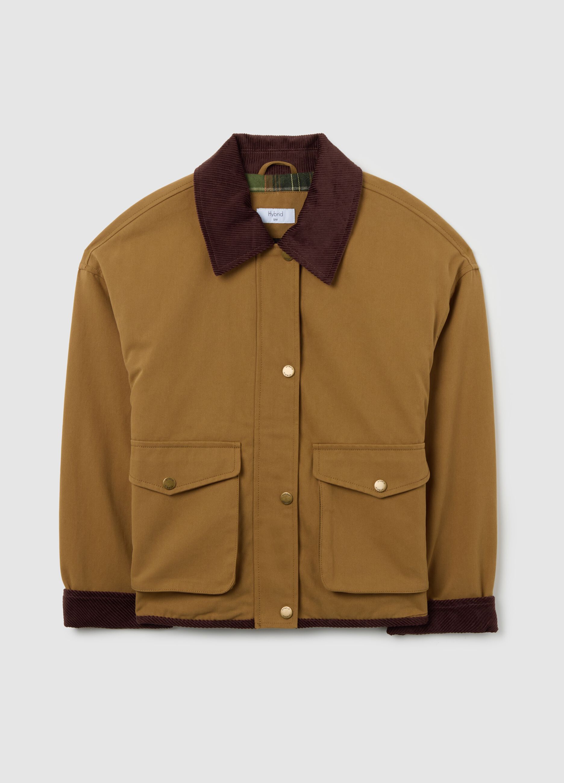 Brown jacket in pure cotton and velvet regular fit