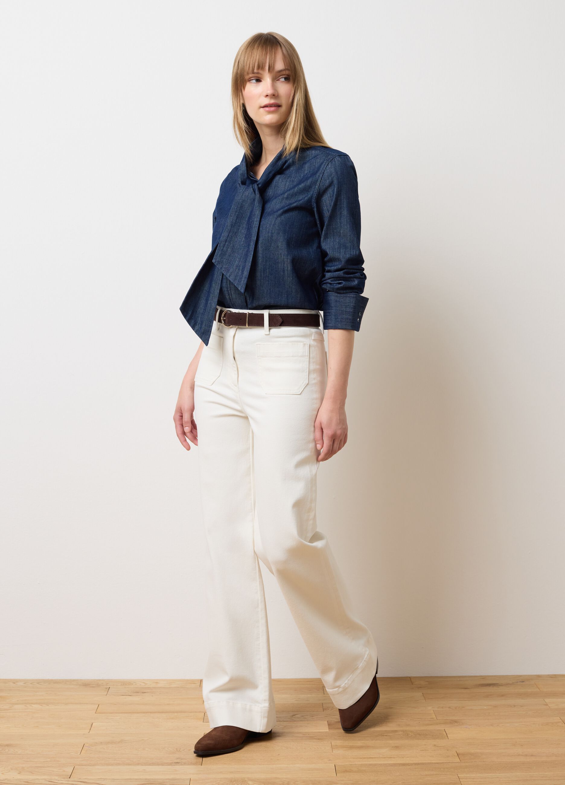 Regular fit pure cotton denim shirt