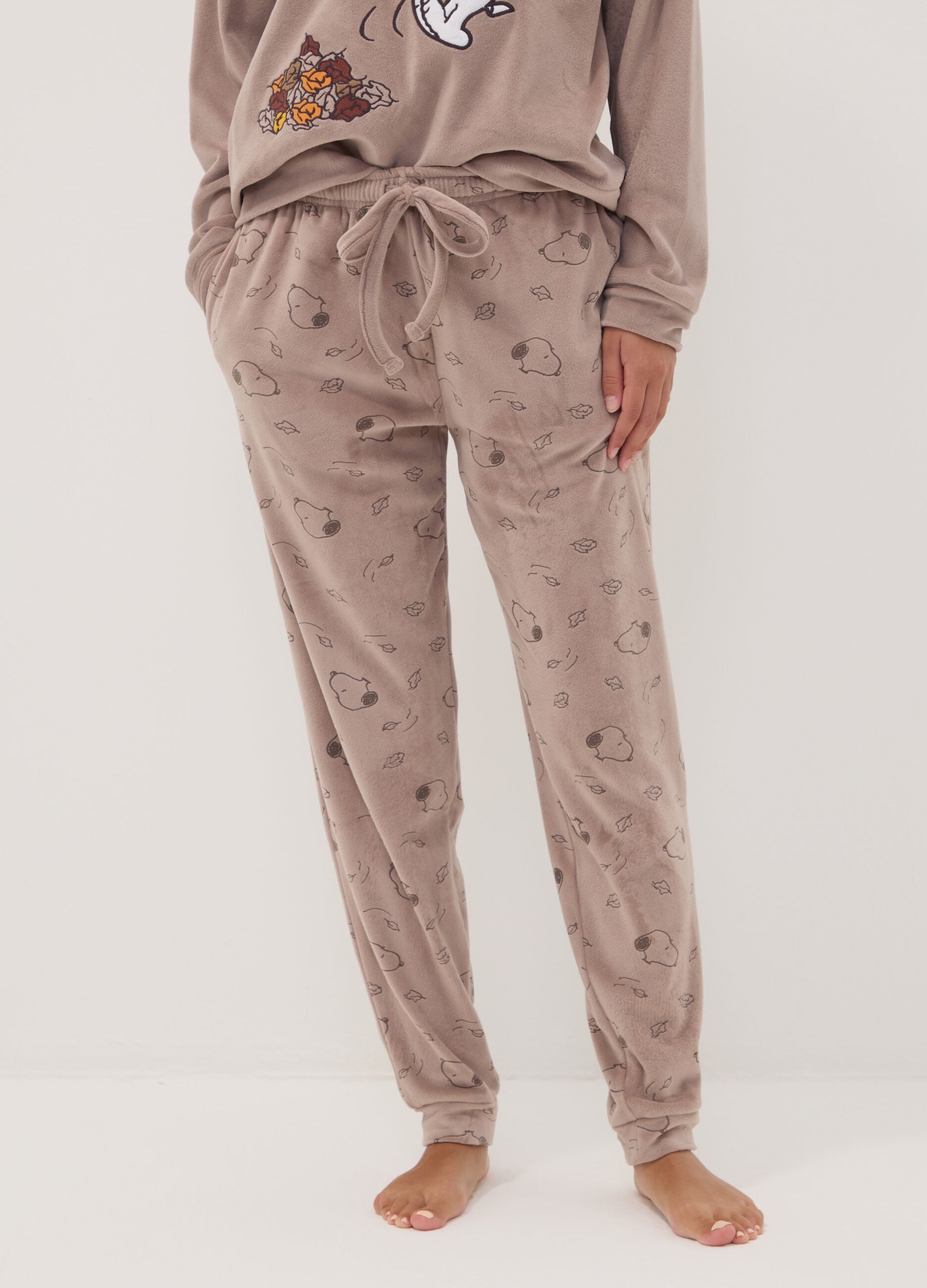 Pigiama marrone girocollo regular fit con stampa Snoopy