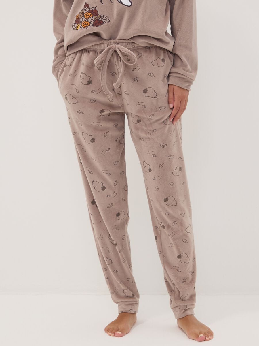 Brown regular-fit crew-neck Snoopy print pyjamas_2
