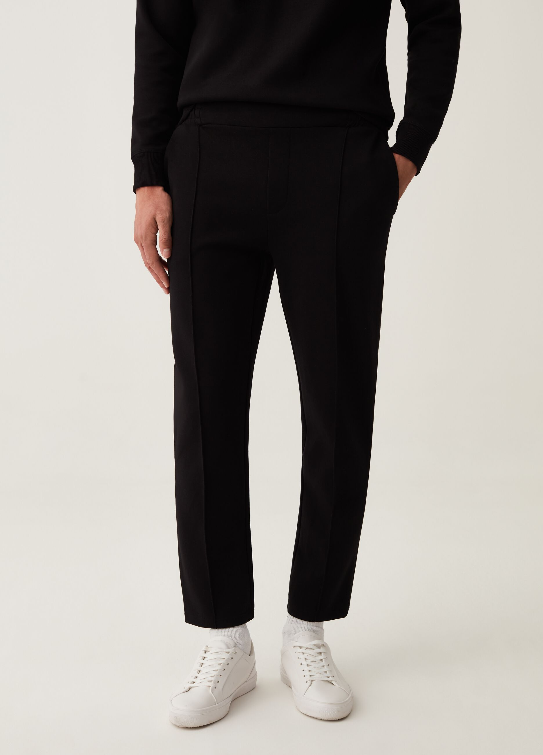 Joggers in felpa con cuciture in rilievo_1