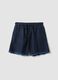 Blue cotton-blend denim shorts, regular fit with frayed hem_0