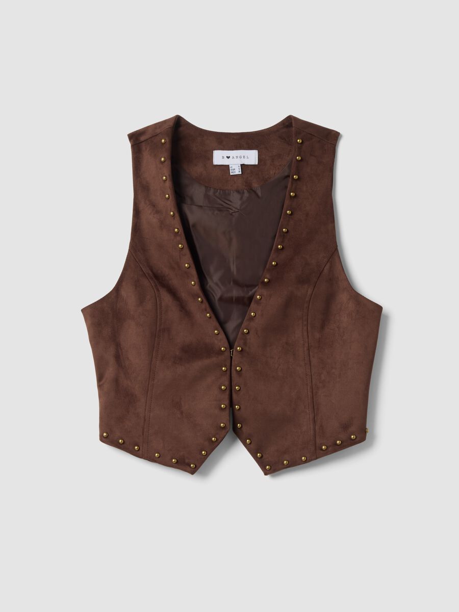 Gilet marrone in tessuto elasticizzato con borchie regular fit_0