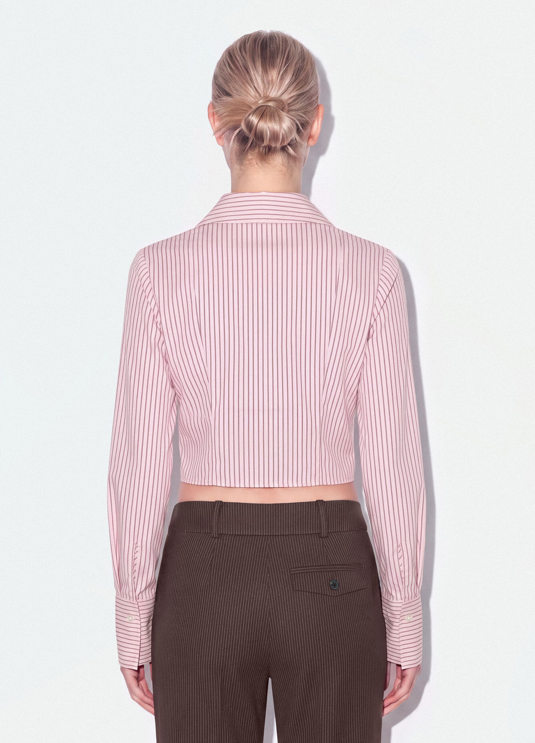 Pink striped slim-fit stretch cotton shirt