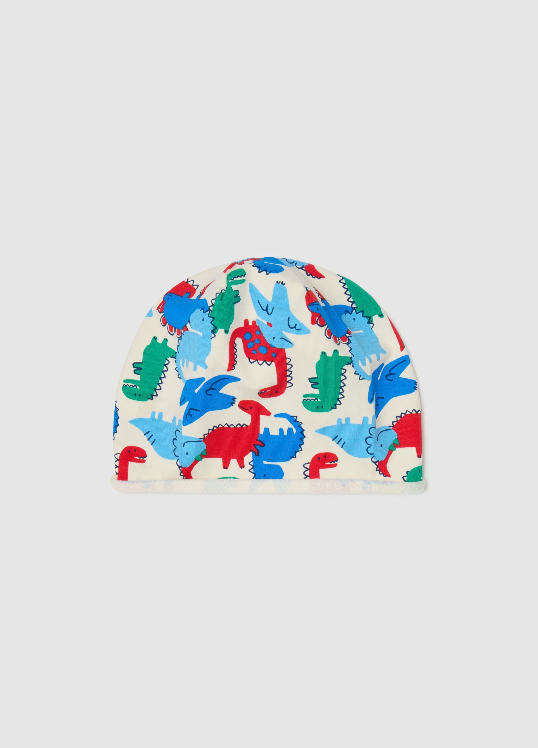 French terry hat with dinosaurs print