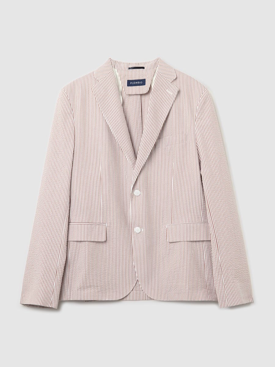 White and brown slim-fit blazer in striped seersucker_4