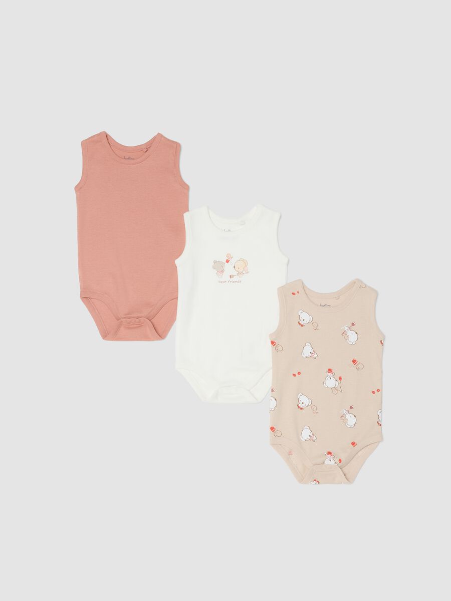 Sleeveless multicolour cotton bodysuit tripack for newborns_0
