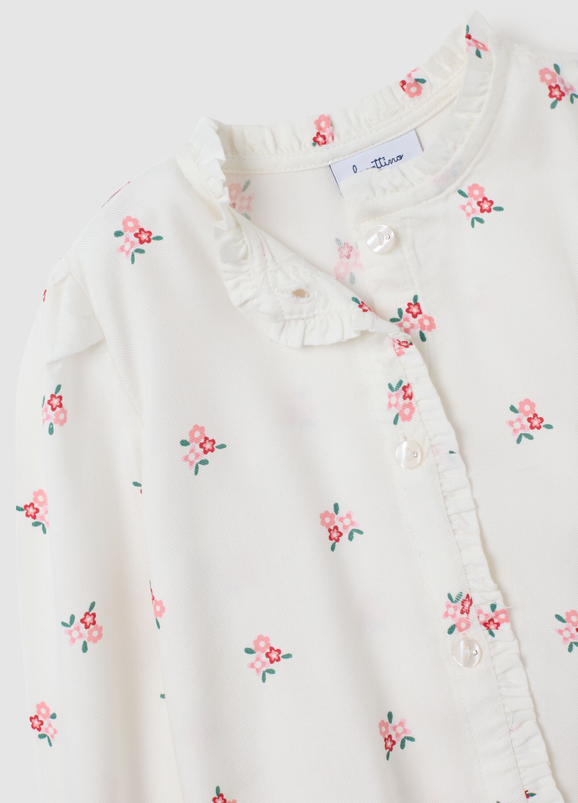 Baby girl's white pure viscose blouse with regular fit and ruffles