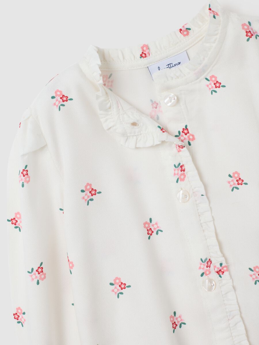 Camicia da neonata in puro viscosa bianca regular fit con rouches_3