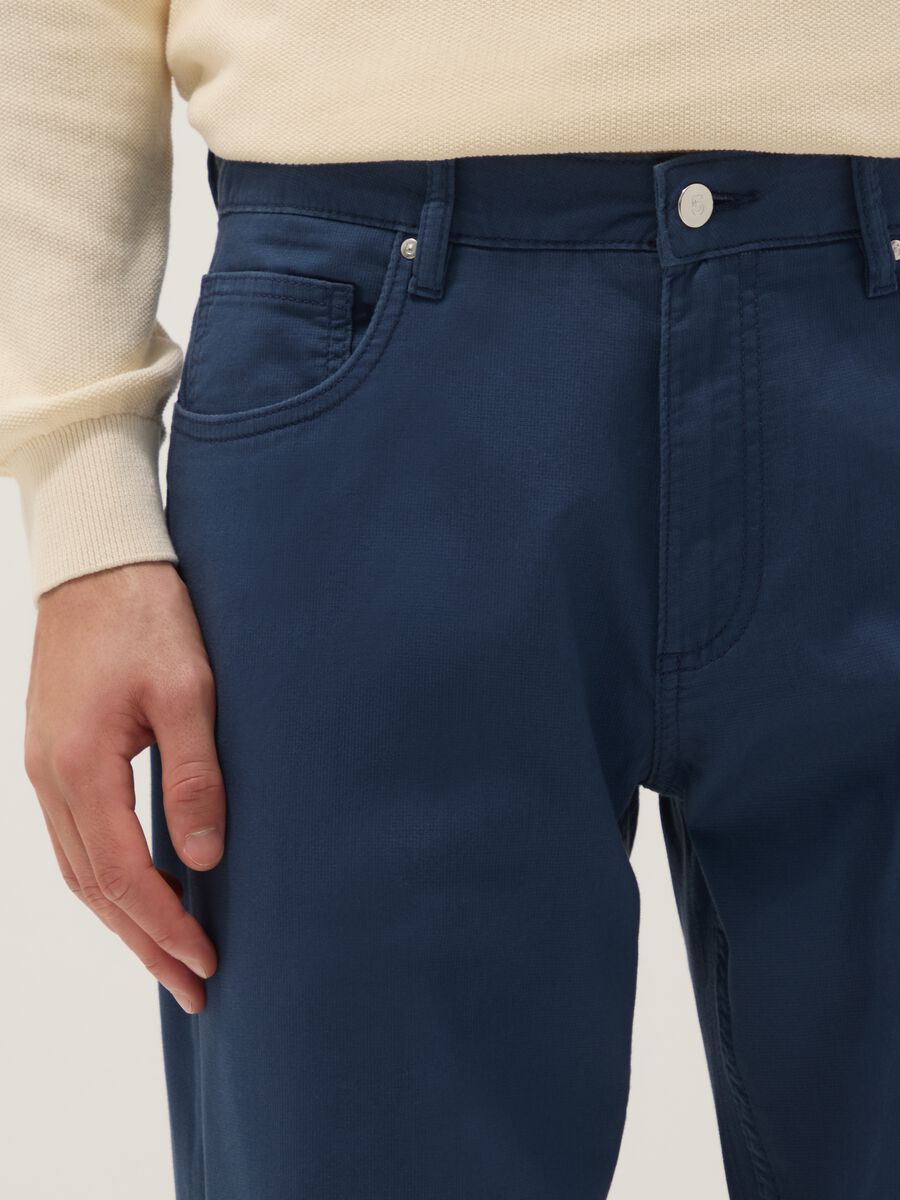 Blue stretch cotton regular fit trousers_3