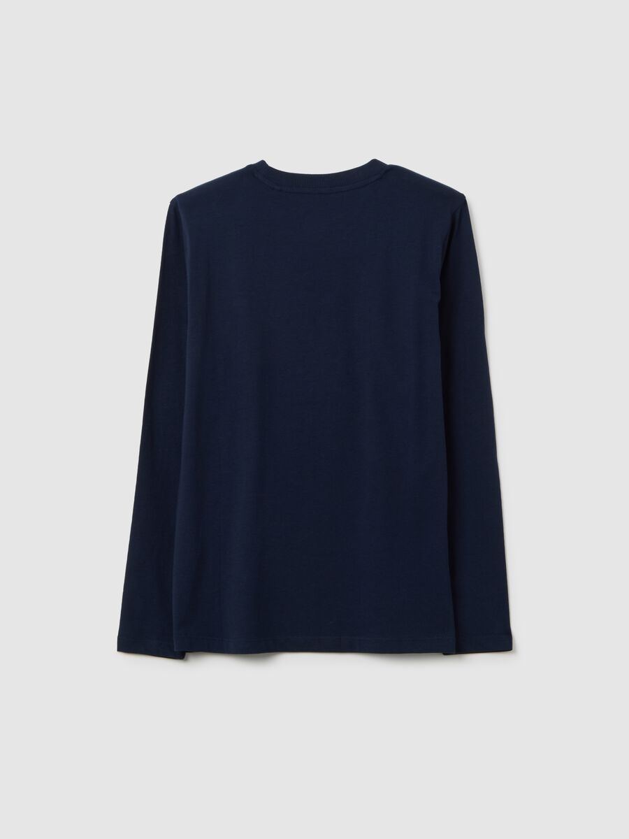 T-shirt a maniche lunghe da ragazzo in puro cotone blu_1