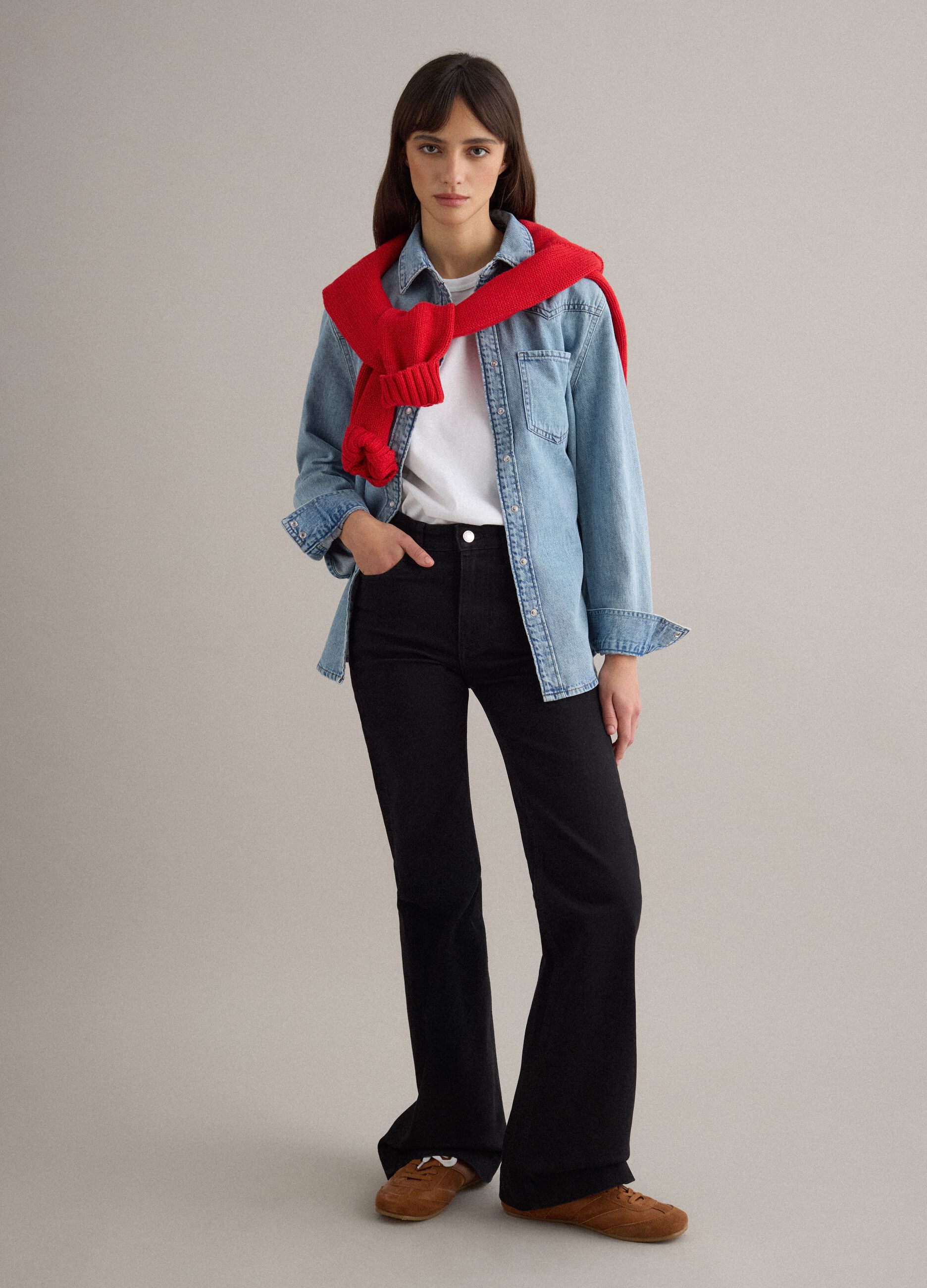 Black stretch cotton bootcut jeans