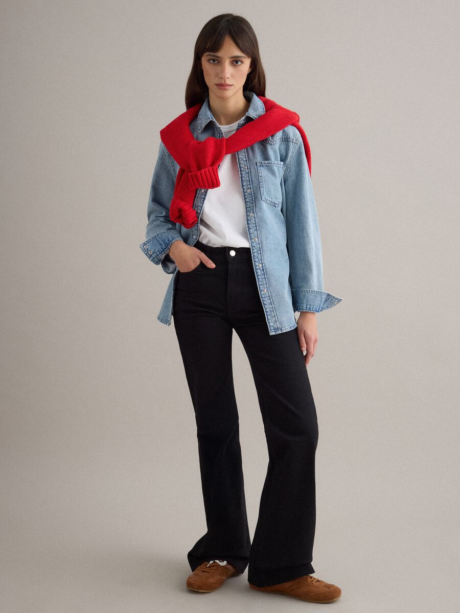 Black stretch cotton bootcut jeans_0