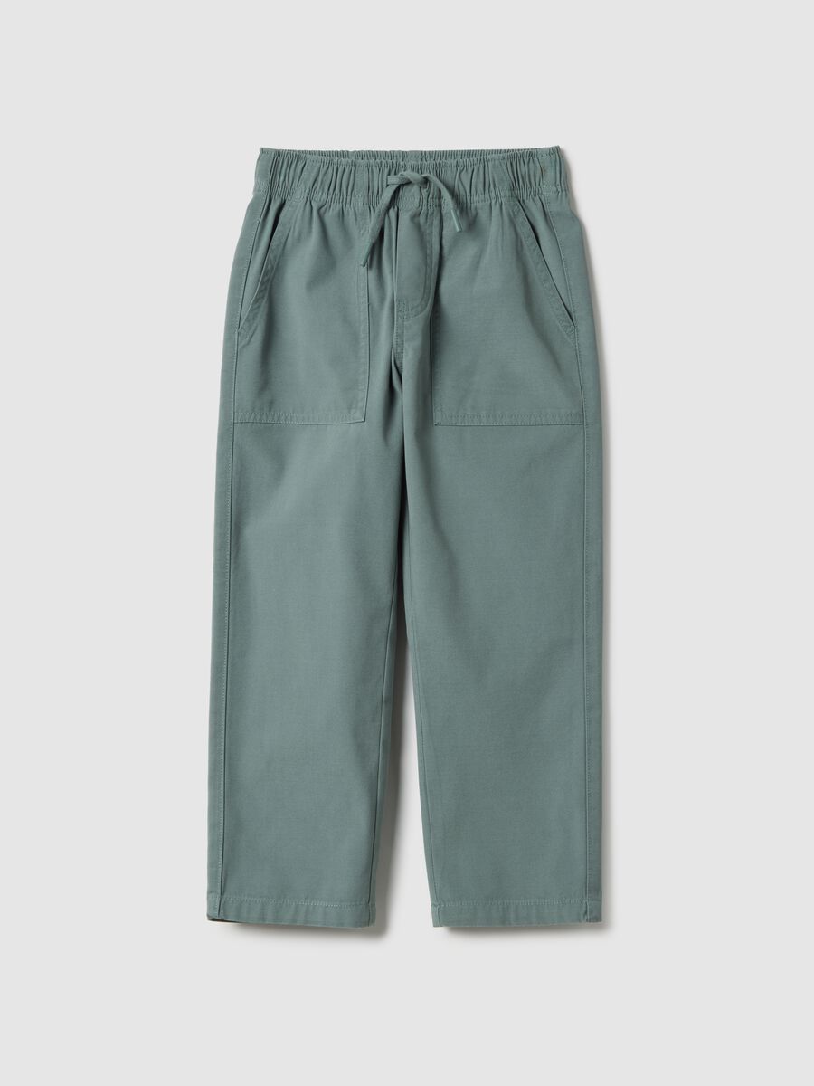 Green straight-legged cotton jogger trousers for kids_0