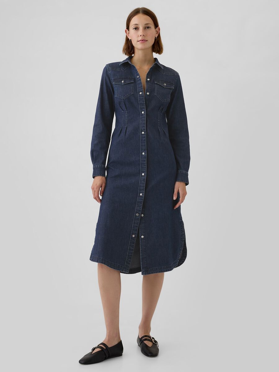 Denim shirt dress with pleats_0