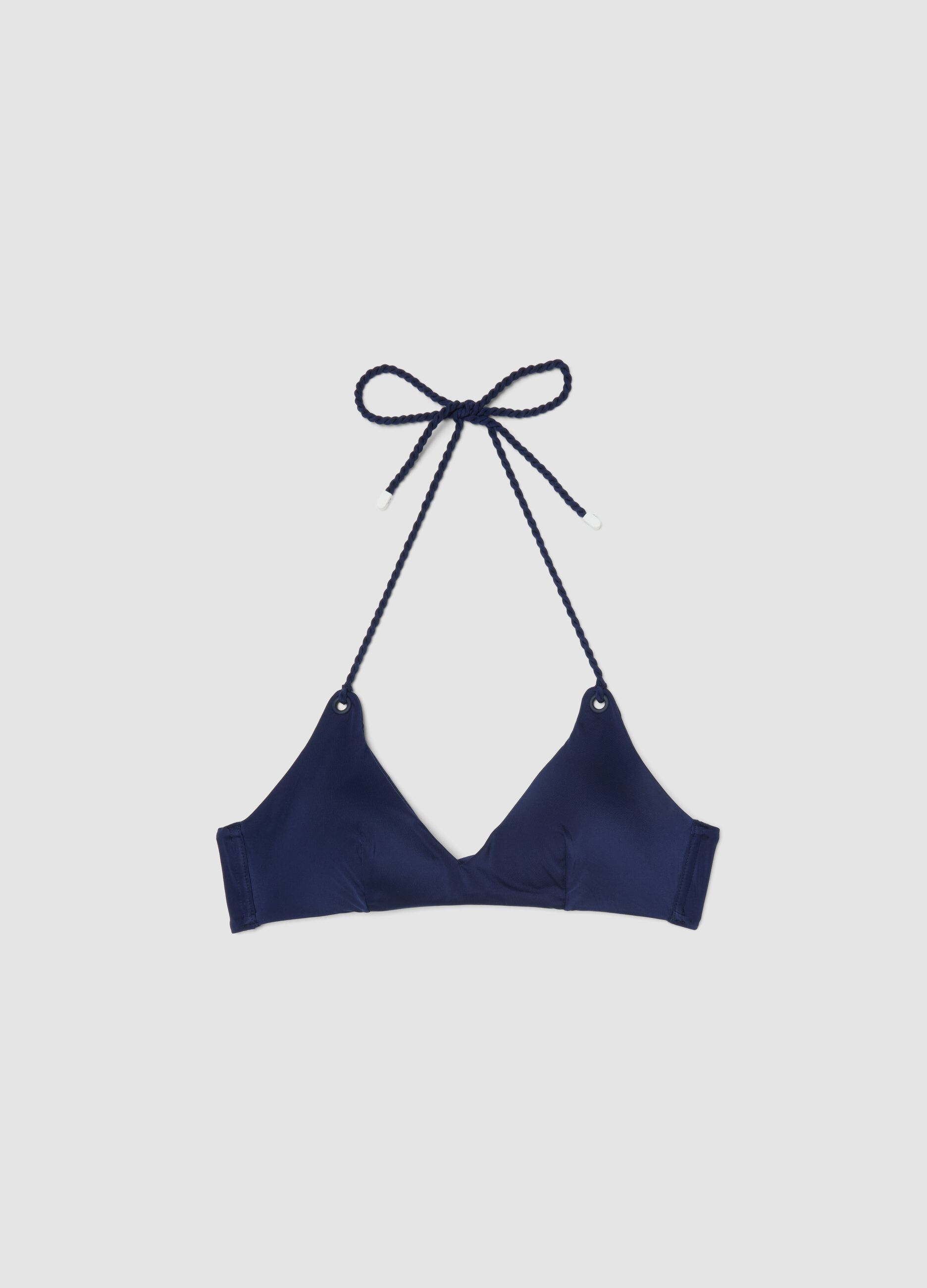Blue triangle bikini top in stretch fabric
