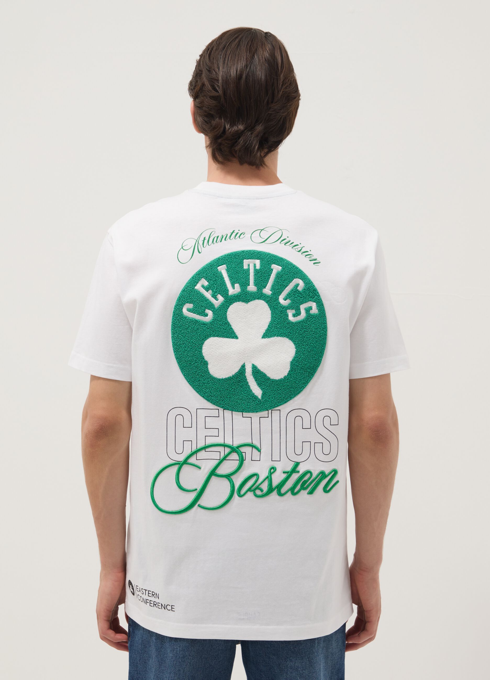 White pure cotton T-shirt with Boston Celtics logo