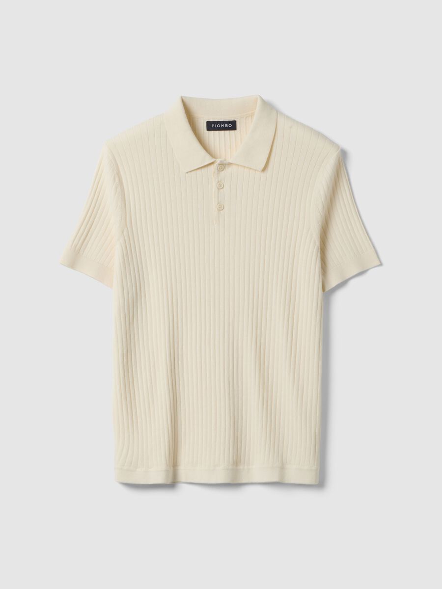 Short-sleeved white striped polo in pure cotton regular fit_4