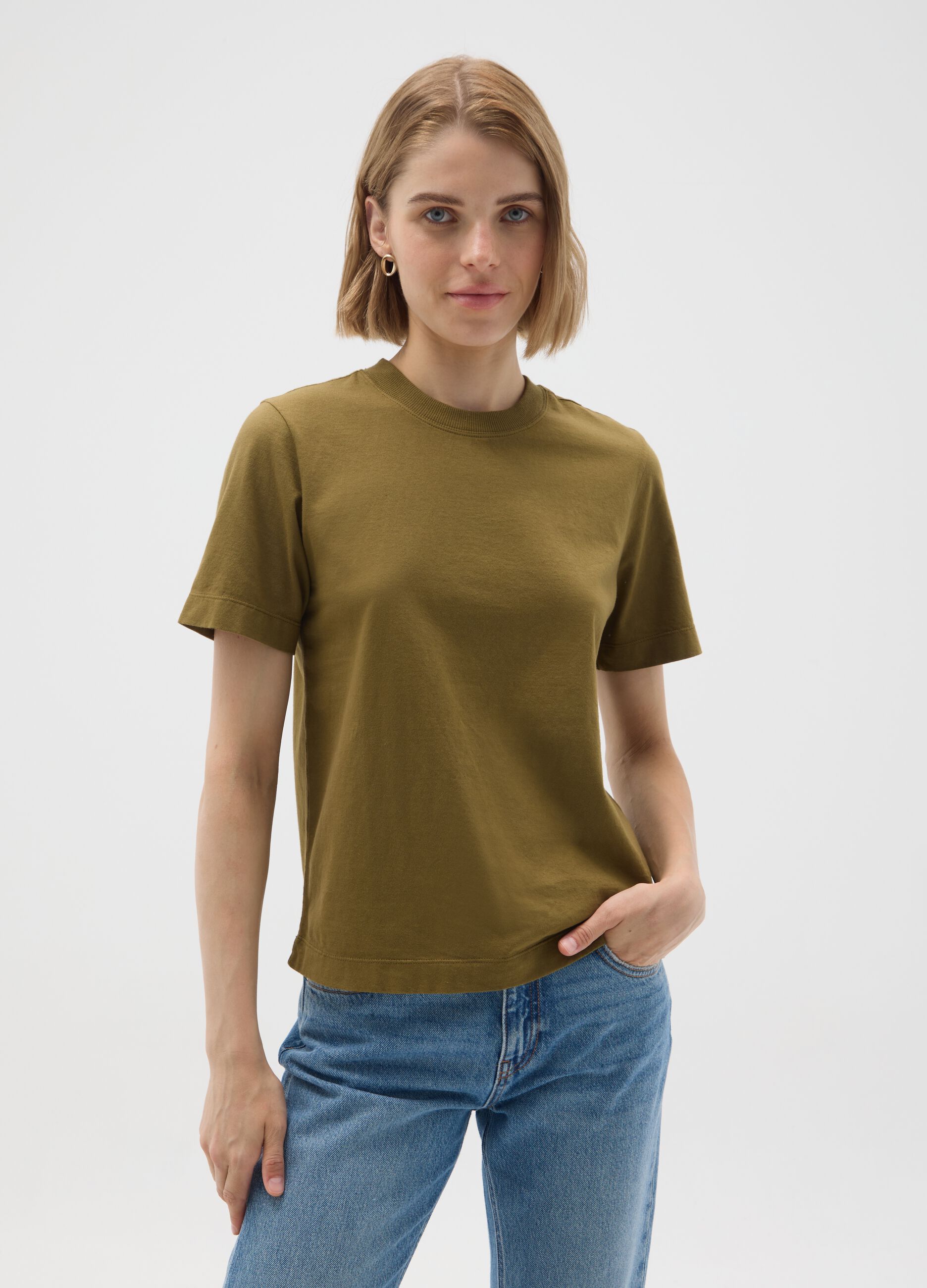Women's green T-shirt in pure Italian cotton regular fit
