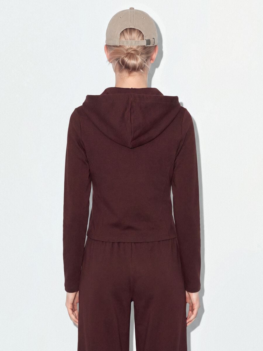 Felpa full zip marrone in puro cotone con cappuccio fitted_2