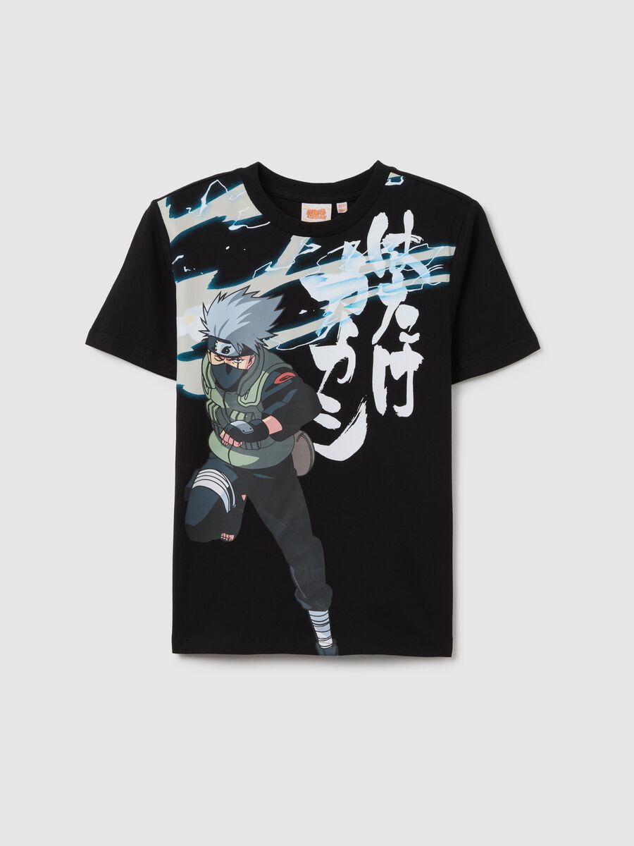 Boys’ oversized black T-shirt in 100% cotton with Naruto print_0