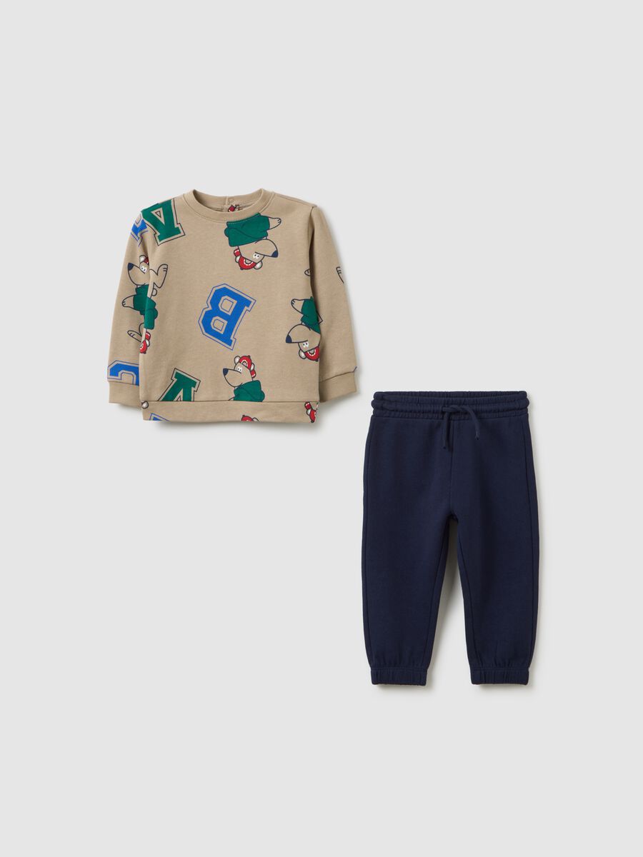Children's outfit in pure beige and green cotton_0